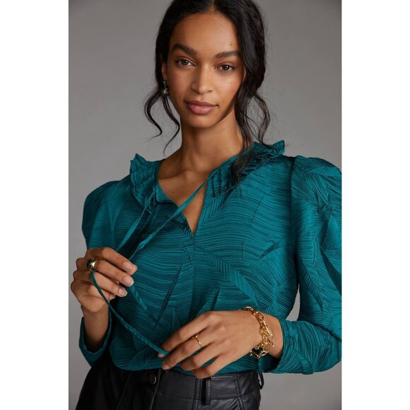 Anthropologie Current Air Collared Puff-Sleeved Blouse - Picture 1 of 8